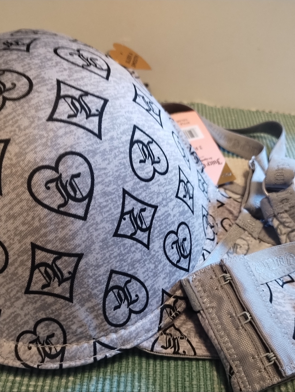 Juicy Couture Gray Patterned Bra with Hearts